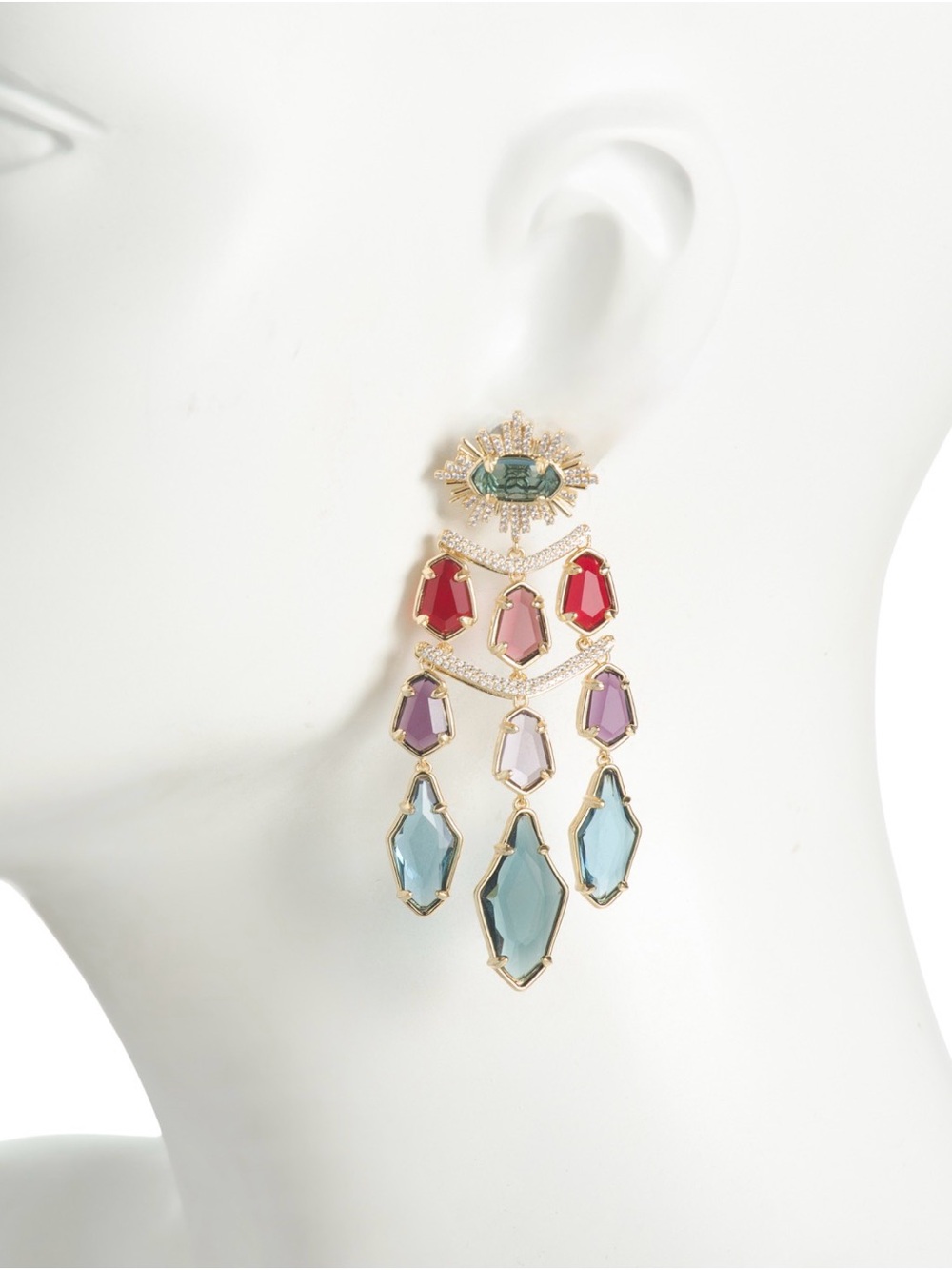 Kendra Scott Alexandria Gold Multi Tier Statement Earrings - Picture 4 of 4